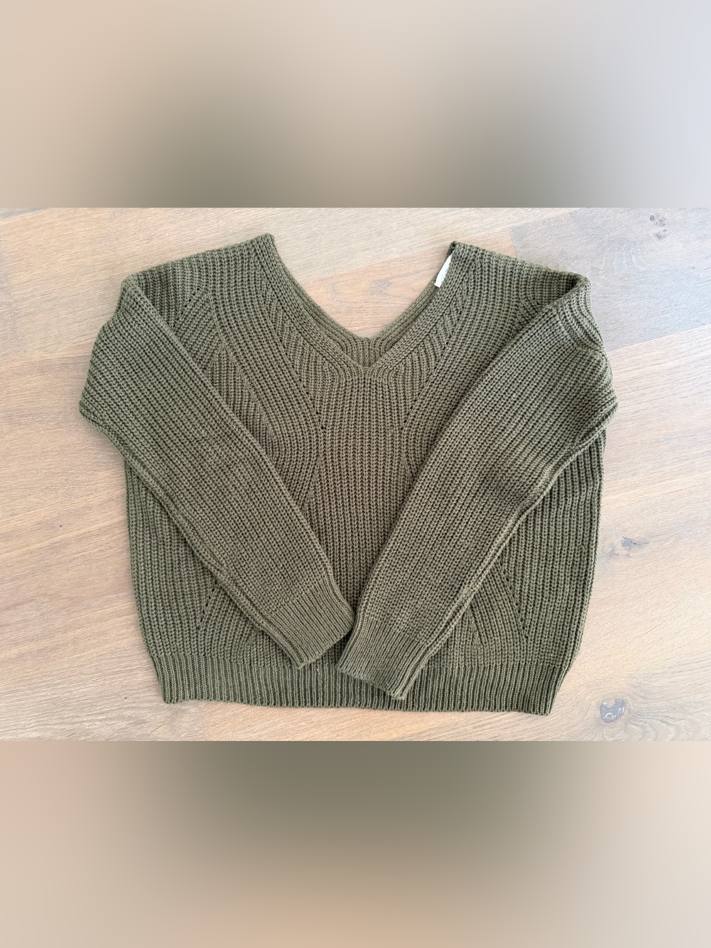 Poof! Olive Ribbed V-Neck Pullover Sweater